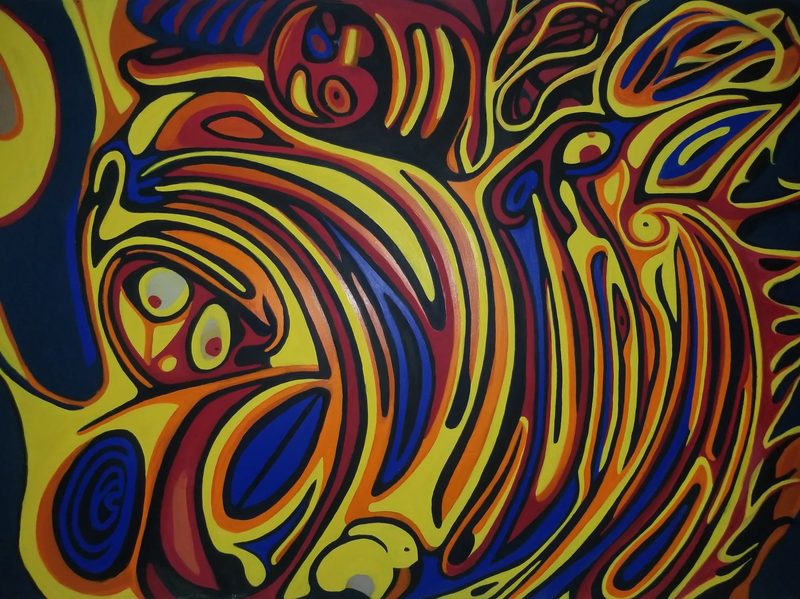 Coronary Mass Ejection, 2015–2019, Acrylic on panel, 42 × 60 × 1.125 in.