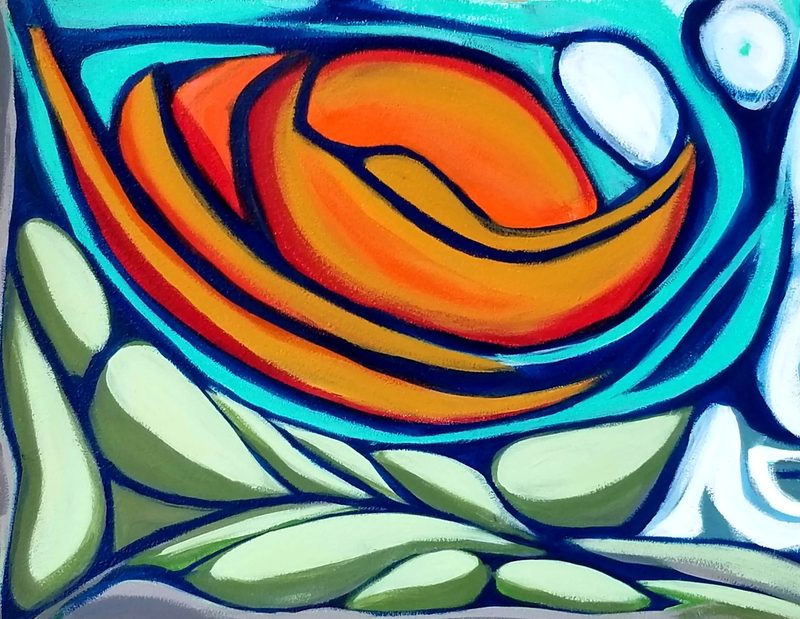 Restore, 2021, Acrylic on panel with cedar, 21 × 27 × 1 in.